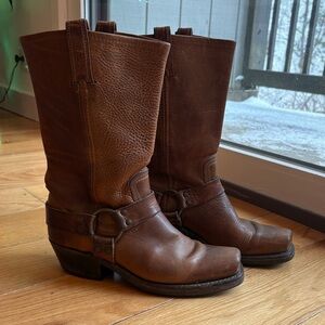 Vintage Frye Brown Leather Western Cowboy Moto Boots Size 8 EU 39